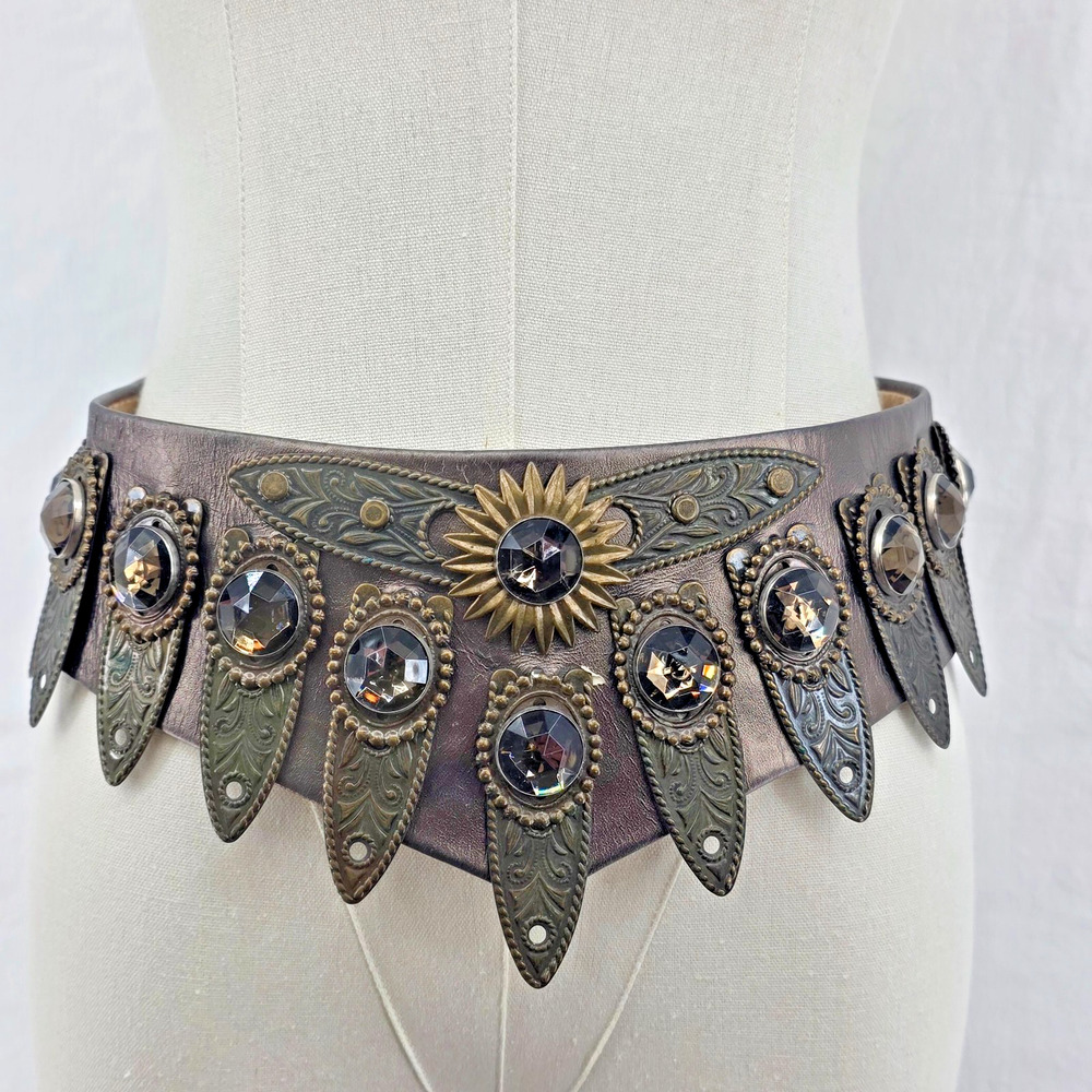 Vtg Nina Arjani Designs Leatherock Belt Genuine Leather Greek Roman Goddess sz S